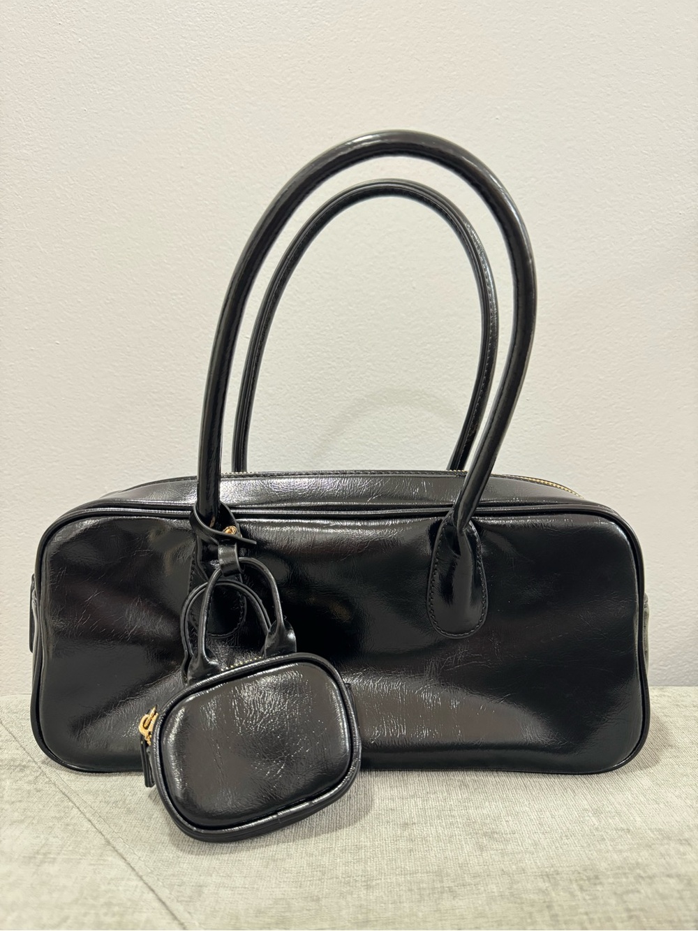 Urban Expressions Black Patent Shoulder Bag with Detachable Coin Pouch